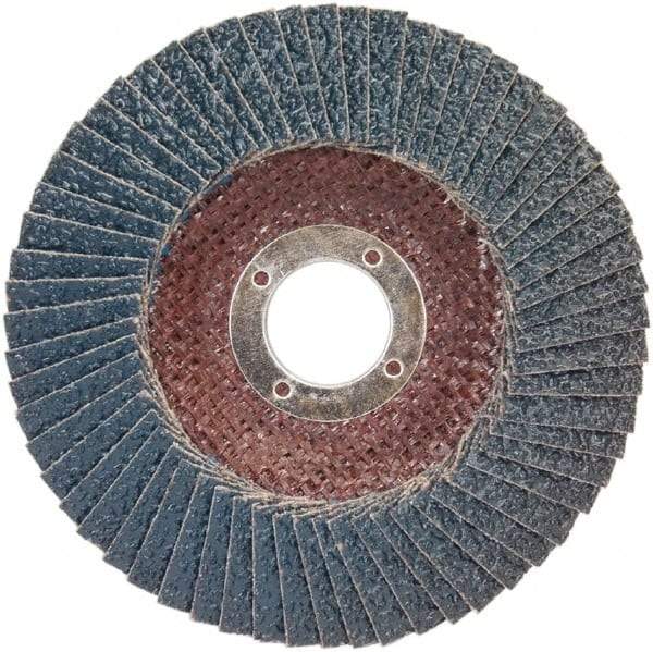 Norton - 60 Grit, 7" Disc Diam, 7/8" Center Hole, Type 29 Zirconia Alumina Flap Disc - 8,500 Max RPM, Plastic Backing, Arbor Attaching System, Coated - Exact Tool & Supply