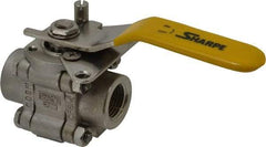 Sharpe Valves - 1/2" Pipe, Standard Port, Stainless Steel Standard Ball Valve - 3 Piece, Inline - One Way Flow, FNPT x FNPT Ends, Locking Lever Handle, 1,000 WOG, 125 WSP - Exact Tool & Supply