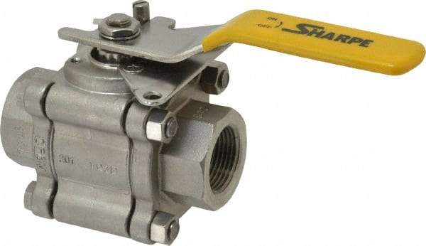 Sharpe Valves - 1" Pipe, Full Port, Stainless Steel Standard Ball Valve - 3 Piece, Inline - One Way Flow, FNPT x FNPT Ends, Locking Lever Handle, 1,000 WOG, 125 WSP - Exact Tool & Supply