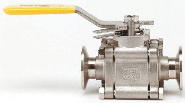 Sharpe Valves - 1-1/2" Pipe, Full Port, Stainless Steel Standard Ball Valve - 3 Piece, Inline - One Way Flow, Tube O.D. x Tube O.D. Ends, Locking Lever Handle, 1,000 WOG, 125 WSP - Exact Tool & Supply