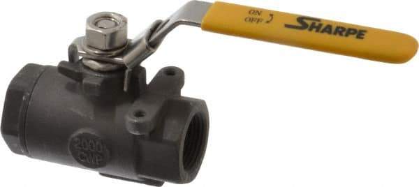 Sharpe Valves - 3/4" Pipe, Standard Port, Carbon Steel Steam Service Ball Valve - 1 Piece, Inline - One Way Flow, FNPT x FNPT Ends, Locking Lever Handle, 2,000 WOG, 250 WSP - Exact Tool & Supply