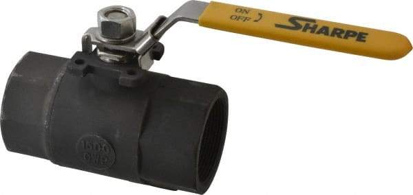 Sharpe Valves - 2" Pipe, Standard Port, Carbon Steel Steam Service Ball Valve - 1 Piece, Inline - One Way Flow, FNPT x FNPT Ends, Locking Lever Handle, 1,500 WOG, 250 WSP - Exact Tool & Supply