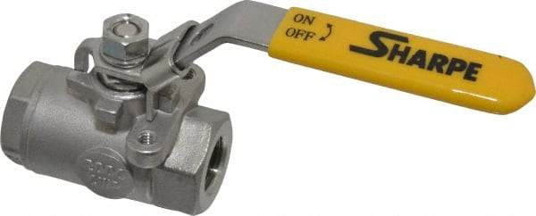 Sharpe Valves - 3/8" Pipe, Standard Port, Stainless Steel Steam Service Ball Valve - 1 Piece, Inline - One Way Flow, FNPT x FNPT Ends, Locking Lever Handle, 2,000 WOG, 250 WSP - Exact Tool & Supply