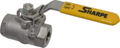 Sharpe Valves - 3/8" Pipe, Standard Port, Stainless Steel Steam Service Ball Valve - 1 Piece, Inline - One Way Flow, FNPT x FNPT Ends, Locking Lever Handle, 2,000 WOG, 250 WSP - Exact Tool & Supply