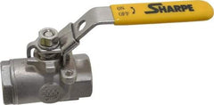 Sharpe Valves - 1/2" Pipe, Standard Port, Stainless Steel Steam Service Ball Valve - 1 Piece, Inline - One Way Flow, FNPT x FNPT Ends, Locking Lever Handle, 2,000 WOG, 250 WSP - Exact Tool & Supply