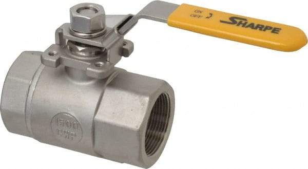 Sharpe Valves - 1-1/2" Pipe, Standard Port, Stainless Steel Steam Service Ball Valve - 1 Piece, Inline - One Way Flow, FNPT x FNPT Ends, Locking Lever Handle, 1,500 WOG, 250 WSP - Exact Tool & Supply