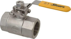 Sharpe Valves - 1-1/2" Pipe, Standard Port, Stainless Steel Steam Service Ball Valve - 1 Piece, Inline - One Way Flow, FNPT x FNPT Ends, Locking Lever Handle, 1,500 WOG, 250 WSP - Exact Tool & Supply