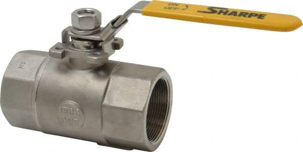 Sharpe Valves - 2" Pipe, Standard Port, Stainless Steel Steam Service Ball Valve - 1 Piece, Inline - One Way Flow, FNPT x FNPT Ends, Locking Lever Handle, 1,500 WOG, 250 WSP - Exact Tool & Supply
