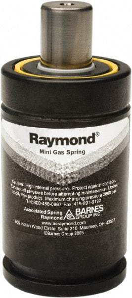 Associated Spring Raymond - M6 Fill Port, M6 Mt Hole, 11mm Rod Diam, 19mm Diam, 38mm Max Stroke, Black Nitrogen Gas Spring Cylinder - 68mm Body Length, 106mm OAL, 630 Lb Full Stroke Spring Force, 360 psi Initial Charge - Exact Tool & Supply