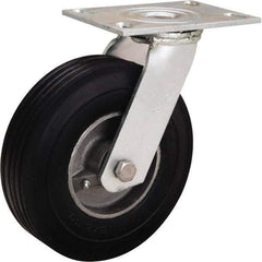 Hamilton - 8" Diam x 2" Wide, Rubber Swivel Caster - 500 Lb Capacity, Top Plate Mount, 4-1/2" x 6-1/4" Plate, Straight Roller Bearing - Exact Tool & Supply