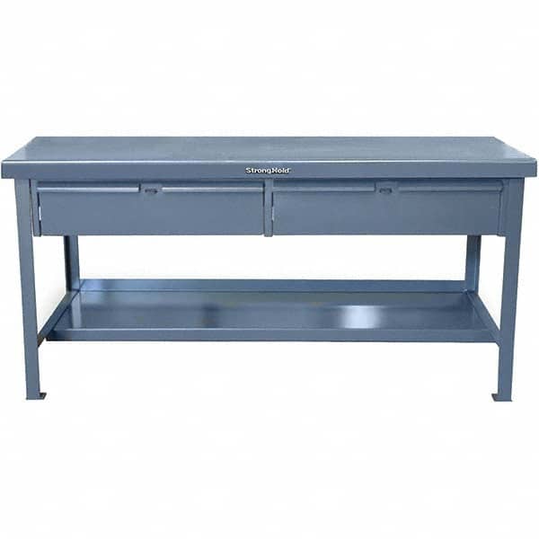 Strong Hold - Stationary Work Benches, Tables Type: Work Table with Drawer Top Material: 7 Gauge Steel - Exact Tool & Supply