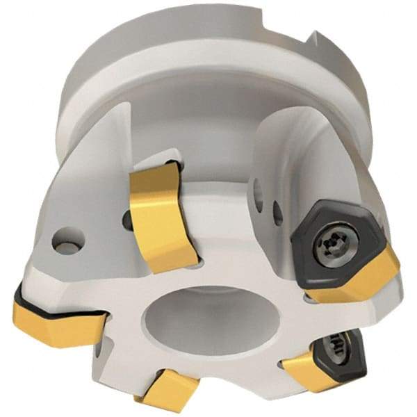 Iscar - 1-1/2" Cut Diam, 1/2" Arbor Hole, 0.08" Max Depth of Cut, 30° Indexable Chamfer & Angle Face Mill - 5 Inserts, H600 WXCU 05T3 Insert, Right Hand Cut, 5 Flutes, Series Helido - Exact Tool & Supply