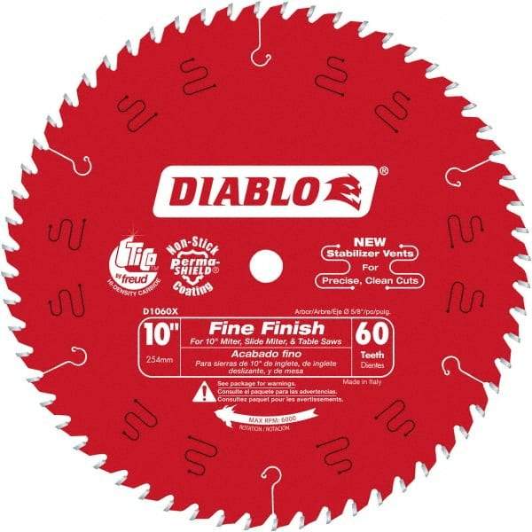 Freud - 10" Diam, 5/8" Arbor Hole Diam, 60 Tooth Wet & Dry Cut Saw Blade - Carbide-Tipped, Standard Round Arbor - Exact Tool & Supply