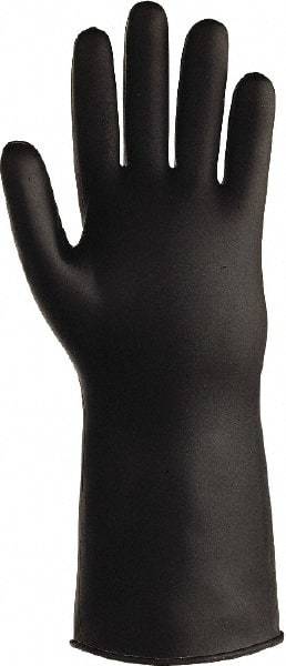SHOWA - Size S (7), 14" Long, 25 mil Thick, Butyl Chemical Resistant Gloves - Textured Finish, Rolled Cuff, ANSI Abrasion Level 0, ANSI Cut Level 0, ANSI Puncture Level 0, Black - Exact Tool & Supply