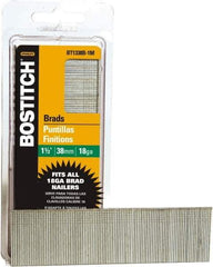 Stanley Bostitch - 18 Gauge 0.05" Shank Diam 1-1/2" Long Brad Nails for Power Nailers - Steel, Bright Finish, Ring Shank, Straight Stick Adhesive Collation, Brad Head, Chisel Point - Exact Tool & Supply