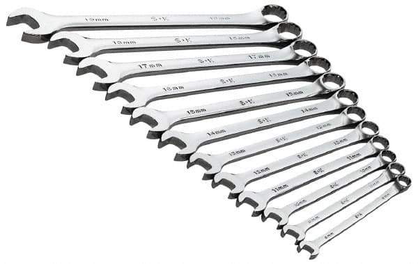 SK - 13 Piece, 8 to 19mm, 12 Point, Combination Wrench Set - Metric System of Measurement, Chrome Finish, Comes in Roll - Exact Tool & Supply