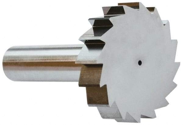 Made in USA - 1-1/2" Diam x 3/8" Face Width, Solid Carbide, 16 Teeth, Shank Connection Woodruff Keyseat Cutter - Uncoated, 2-3/8" OAL x 1/2" Shank, Straight Teeth, ANSI 1212, Old Standard G - Exact Tool & Supply