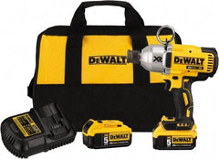 DeWALT - 7/16" Drive 20 Volt Mid-Handle Cordless Impact Wrench & Ratchet - 400/900/1,200 RPM, 0 to 2,400 BPM, 500 Ft/Lb Torque, 2 Lithium-Ion Batteries Included - Exact Tool & Supply