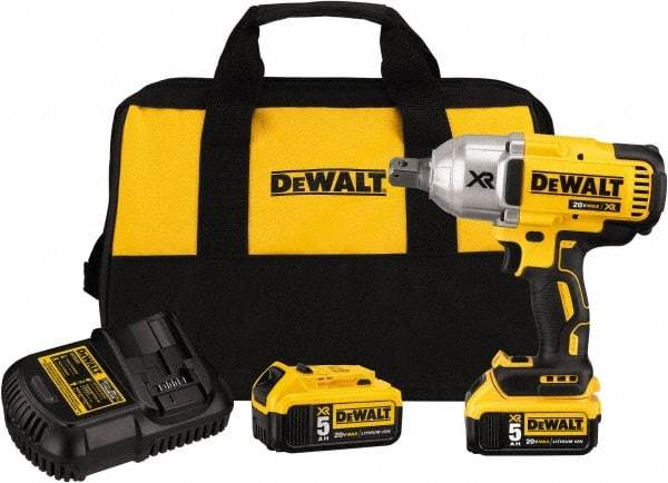 DeWALT - 3/4" Drive 20 Volt Mid-Handle Cordless Impact Wrench & Ratchet - 400/900/1,200 RPM, 0 to 2,400 BPM, 700 Ft/Lb Torque, 2 Lithium-Ion Batteries Included - Exact Tool & Supply