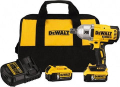 DeWALT - 3/4" Drive 20 Volt Mid-Handle Cordless Impact Wrench & Ratchet - 400/900/1,200 RPM, 0 to 2,400 BPM, 700 Ft/Lb Torque, 2 Lithium-Ion Batteries Included - Exact Tool & Supply