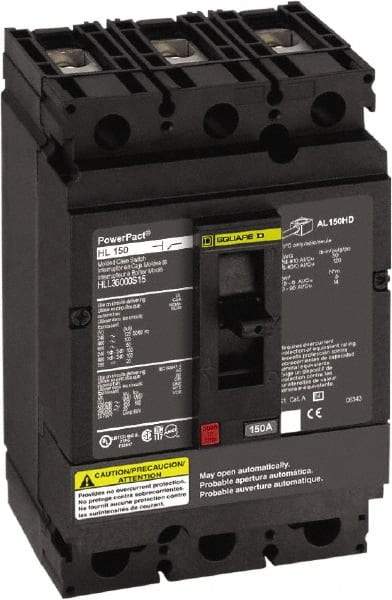 Square D - 600 VAC, 150 Amp, Automatic Molded Case Switch - 3 Pole, 100 at 480 VAC, 125 at 240 VAC, 50 at 600 VAC kA Interrupting Rating x 4.12 Inch Wide x 4.36 Inch Deep x 6.4 Inch High - Exact Tool & Supply