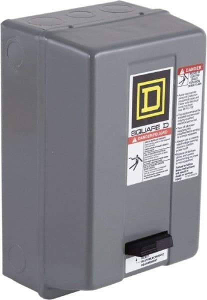 Square D - 120 Coil VAC at 60 Hz, 480 Coil VAC at 60 Hz, 9 Amp, Nonreversible Enclosed Enclosure NEMA Motor Starter - 3 Phase hp: 1-1/2 at 200 VAC, 1-1/2 at 230 VAC, 2 at 460 VAC, 2 at 575 VAC, 1 Enclosure Rating - Exact Tool & Supply
