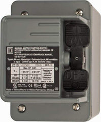 Square D - 3 Poles, 30 Amp, NEMA, Enclosed Toggle Manual Motor Starter - 1 hp at 90 VDC, 10 hp at 460 VAC, 10 hp at 575 VAC, 1-1/2 hp at 230 VDC, 2 hp at 115 VAC, 2 hp at 115 VDC & 7-1/2 hp at 230 VAC, CE, CSA, NEMA 4 & UL Listed - Exact Tool & Supply