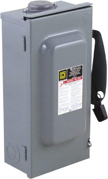 Square D - 100 Amp, 240 V, 3 Pole Nonfused Safety Switch - NEMA 3R, 15 hp at 240 VAC (Single Phase), 30 hp at 240 VAC (Triple Phase), 3PST Contact Form - Exact Tool & Supply