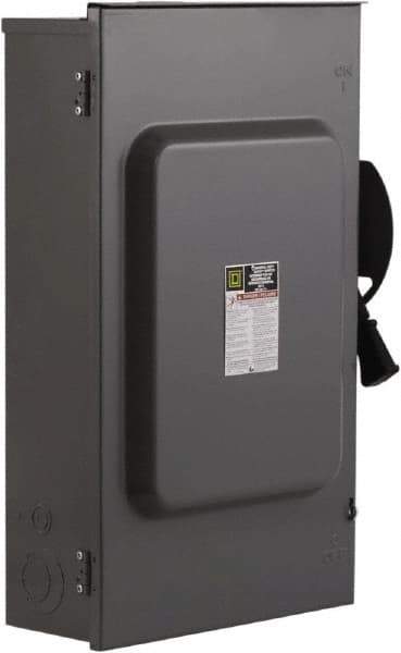 Square D - 200 Amp, 240 V, 3 Pole Fused Safety Switch - NEMA 3R, 15 hp at 240 VAC (Single Phase), 60 hp at 240 VAC (Triple Phase), 3PST Contact Form - Exact Tool & Supply