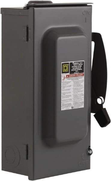 Square D - 100 Amp, 240 V, 3 Pole Fused Safety Switch - NEMA 3R, 15 hp at 240 VAC (Single Phase), 30 hp at 240 VAC (Triple Phase), 3PST Contact Form - Exact Tool & Supply