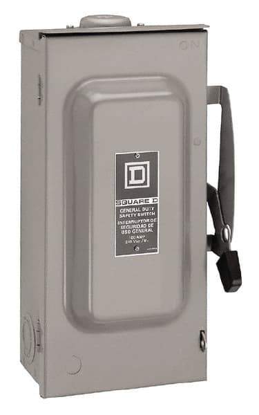 Square D - 100 Amp, 240 V, 2 Pole Fused Safety Switch - NEMA 3R, 15 hp at 240 VAC (Single Phase), 30 hp at 240 VAC (Triple Phase), DPST Contact Form - Exact Tool & Supply