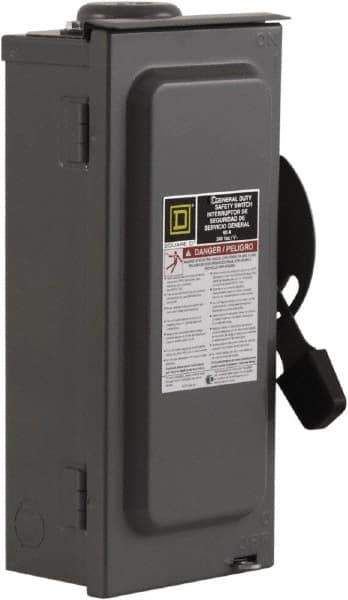 Square D - 60 Amp, 240 V, 2 Pole Fused Safety Switch - NEMA 3R, 10 hp at 240 VAC (Single Phase), 15 hp at 240 VAC (Triple Phase), DPST Contact Form - Exact Tool & Supply