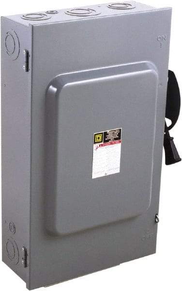 Square D - 200 Amp, 240 V, 3 Pole Fused Safety Switch - NEMA 1, 15 hp at 240 VAC (Single Phase), 60 hp at 240 VAC (Triple Phase), 3PST Contact Form - Exact Tool & Supply