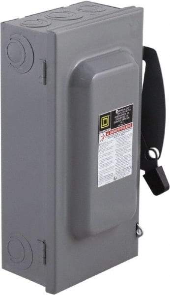 Square D - 60 Amp, 240 V, 3 Pole Fused Safety Switch - NEMA 1, 10 hp at 240 VAC (Single Phase), 15 hp at 240 VAC (Triple Phase), 3PST Contact Form - Exact Tool & Supply