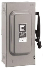 Square D - 60 Amp, 240 V, 2 Pole Fused Safety Switch - NEMA 1, 10 hp at 240 VAC (Single Phase), 15 hp at 240 VAC (Triple Phase), DPST Contact Form - Exact Tool & Supply