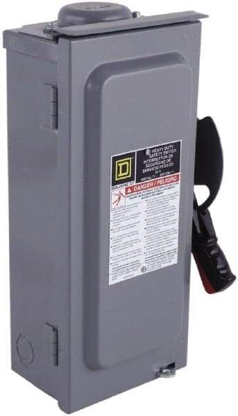 Square D - 30 Amp, 600 VAC/VDC, 3 Pole Fused Safety Switch - NEMA 3R, 7.5 hp at 480 VAC (Single Phase), 20 hp at 600 VAC, 10 hp at 600 VDC (Triple Phase), 3PST Contact Form - Exact Tool & Supply