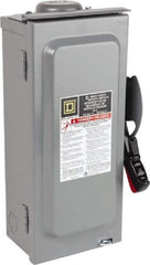 Square D - 60 Amp, 240 VAC, 250 VDC, 3 Pole Fused Safety Switch - NEMA 3R, 10 hp at 240 VAC, 10 hp at 250 VDC (Single Phase), 15 hp at 240 VAC, 10 hp at 250 VDC (Triple Phase), 3PST Contact Form - Exact Tool & Supply