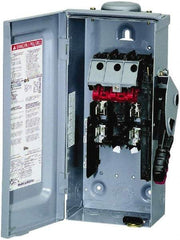 Square D - 30 Amp, 240 VAC, 250 VDC, 2 Pole Fused Safety Switch - NEMA 3R, 3 hp at 240 VAC (Single Phase), 7.5 hp at 240 VAC, 5 hp at 250 VDC (Triple Phase), DPST Contact Form - Exact Tool & Supply