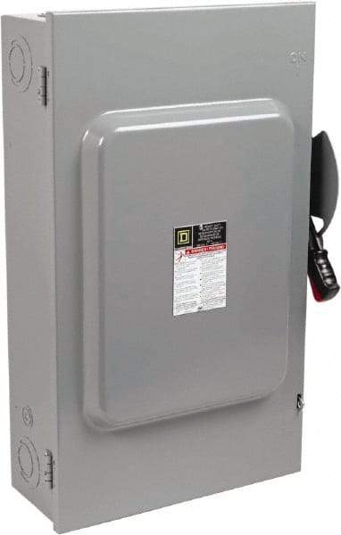 Square D - 200 Amp, 600 VAC/VDC, 3 Pole Fused Safety Switch - NEMA 1, 50 hp at 600 VAC, 50 hp at 600 VDC (Single Phase), 150 hp at 600 VAC, 50 hp at 600 VDC (Triple Phase), 3PST Contact Form - Exact Tool & Supply