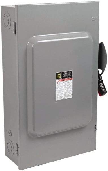 Square D - 200 Amp, 240 VAC, 250 VDC, 3 Pole Fused Safety Switch - NEMA 1, 15 hp at 240 VAC (Single Phase), 60 hp at 240 VAC, 40 hp at 250 VDC (Triple Phase), 3PST Contact Form - Exact Tool & Supply