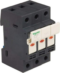Schneider Electric - 3 Pole, 600 Volt, 32 Amp, DIN Rail Mount Fuse Holder - Compatible with 38mm Long x 52mm Wide and 10mm Diameter Fuse - Exact Tool & Supply