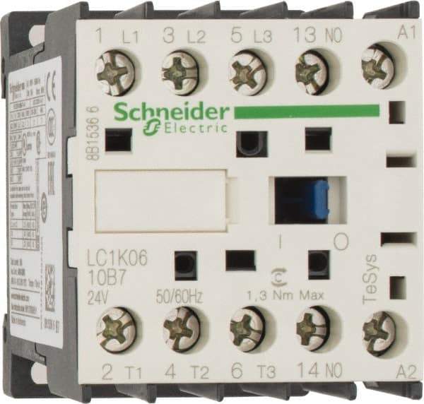Schneider Electric - 3 Pole, 24 Coil VAC at 50/60 Hz, 6 Amp at 440 VAC, Nonreversible IEC Contactor - BS 5424, CSA, IEC 60947, NF C 63-110, RoHS Compliant, UL Listed, VDE 0660 - Exact Tool & Supply