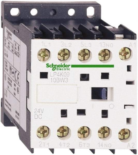 Schneider Electric - 3 Pole, 24 Coil VDC, 12 Amp at 440 VAC, 16 Amp at 690 VAC and 20 Amp at 440 VAC, Nonreversible IEC Contactor - BS 5424, CSA, IEC 60947, NF C 63-110, RoHS Compliant, UL Listed, VDE 0660 - Exact Tool & Supply