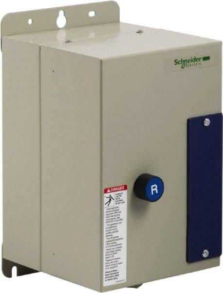 Schneider Electric - 9 Amp, 120 Coil VAC, Nonreversible Enclosed IEC Motor Starter - 1 Phase Hp: 0.3 at 120 VAC, 1 at 240 VAC, 3 Phase Hp: 2 at 208 VAC, 2 at 230 VAC, 5 at 460 VAC, 7.5 at 575 VAC - Exact Tool & Supply