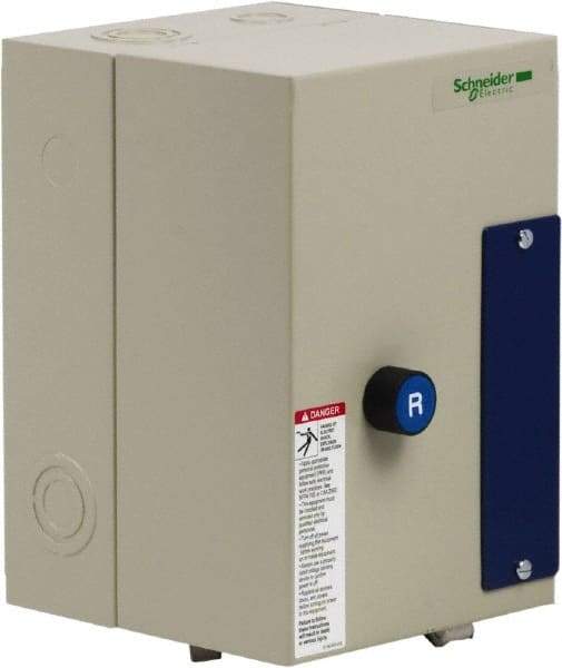 Schneider Electric - 3 Pole, 32 Amp, 120 Coil VAC, Nonreversible Enclosed IEC Motor Starter - 1 Phase Hp: 2 at 120 VAC, 5 at 240 VAC, 3 Phase Hp: 10 at 208 VAC, 10 at 230 VAC, 20 at 460 VAC, 25 at 575 VAC - Exact Tool & Supply