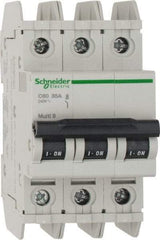 Schneider Electric - 35 Amp, 125 VDC, 240 VAC, 60 VDC, 3 Pole, DIN Rail Mount, Fixed Mount Miniature Circuit Breaker - Thermal Magnetic Trip, Multiple Breaking Capacity Ratings, 73mm Deep x 107mm High x 54mm Wide - Exact Tool & Supply