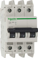 Schneider Electric - 25 Amp, 125 VDC, 240 VAC, 60 VDC, 3 Pole, DIN Rail Mount, Fixed Mount Miniature Circuit Breaker - Thermal Magnetic Trip, Multiple Breaking Capacity Ratings, 73mm Deep x 107mm High x 54mm Wide - Exact Tool & Supply