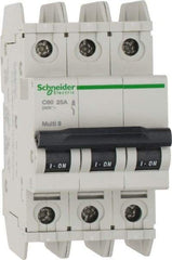 Schneider Electric - 25 Amp, 125 VDC, 240 VAC, 60 VDC, 3 Pole, DIN Rail Mount, Fixed Mount Miniature Circuit Breaker - Thermal Magnetic Trip, Multiple Breaking Capacity Ratings, 73mm Deep x 107mm High x 54mm Wide - Exact Tool & Supply