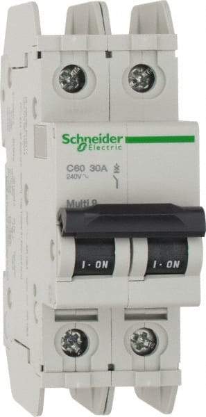 Schneider Electric - 30 Amp, 125 VDC, 240 VAC, 60 VDC, 1 Pole, DIN Rail Mount, Fixed Mount Miniature Circuit Breaker - Thermal Magnetic Trip, Multiple Breaking Capacity Ratings, 73mm Deep x 107mm High x 36mm Wide - Exact Tool & Supply