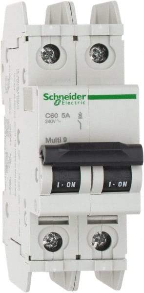 Schneider Electric - 5 Amp, 125 VDC, 240 VAC, 60 VDC, 1 Pole, DIN Rail Mount, Fixed Mount Miniature Circuit Breaker - Thermal Magnetic Trip, Multiple Breaking Capacity Ratings, 73mm Deep x 107mm High x 36mm Wide - Exact Tool & Supply